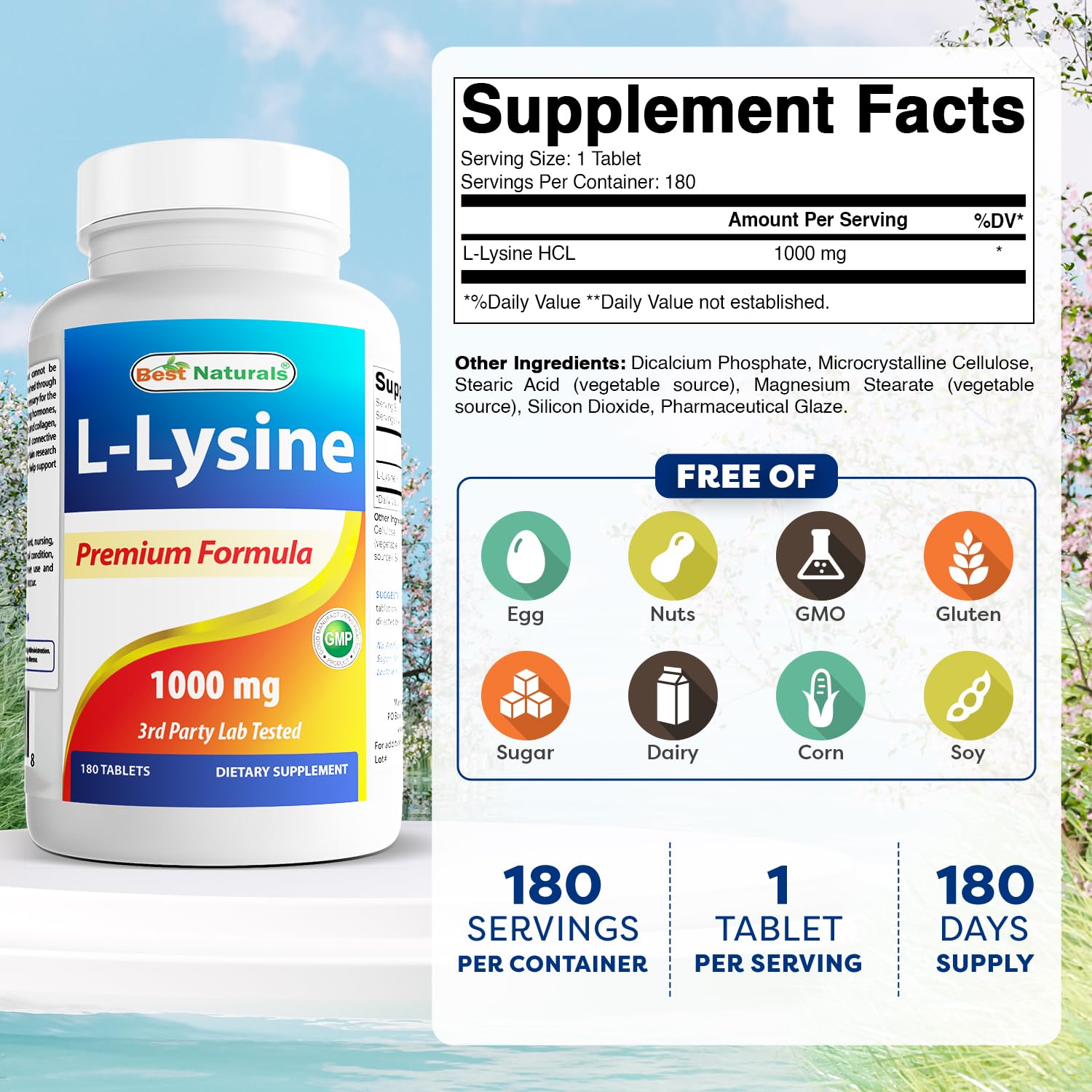 L-Lysine 1000mg tablets close up