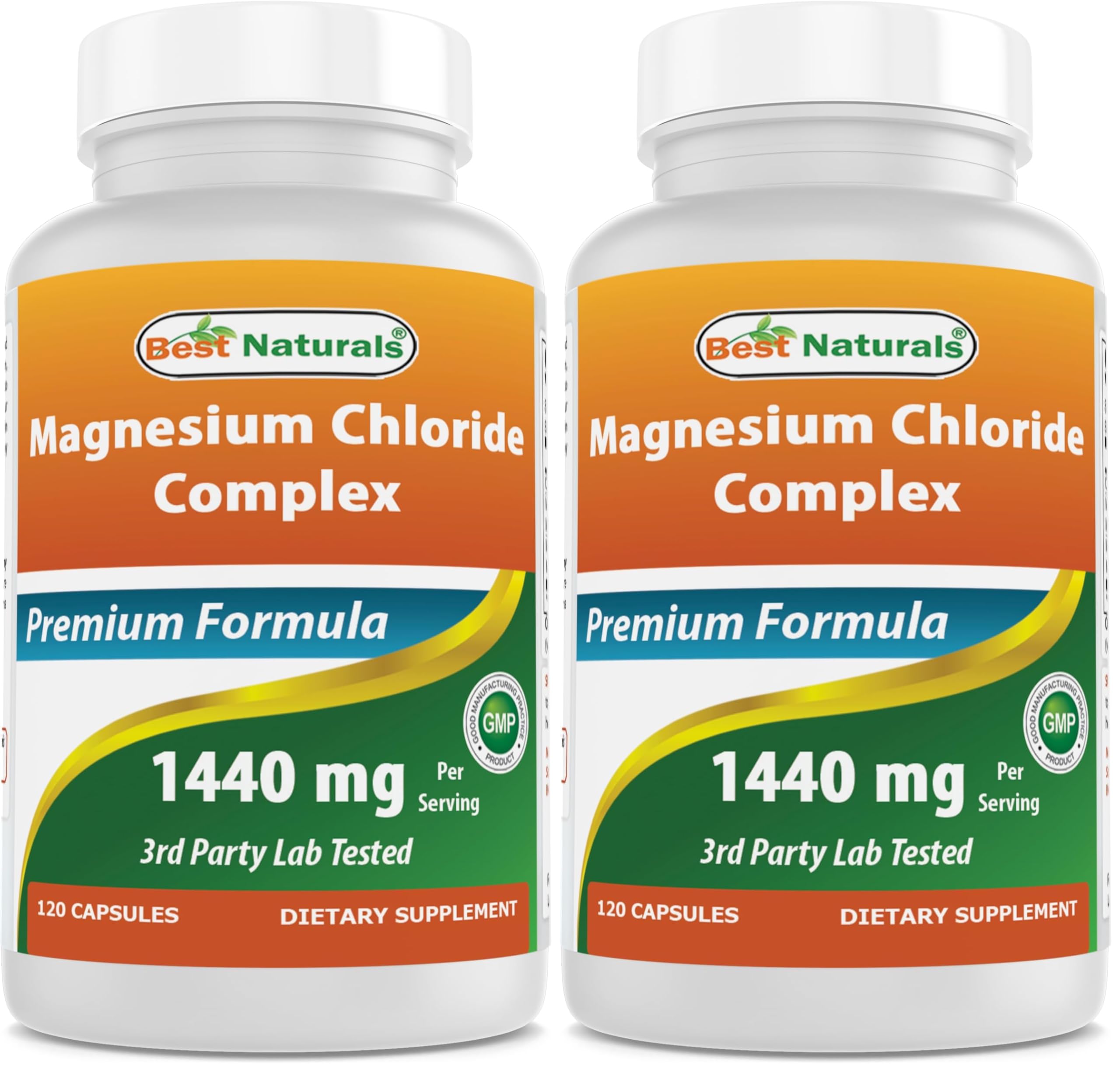 Best Naturals Magnesium Chloride Complex bottle with 120 capsules, pack 2.