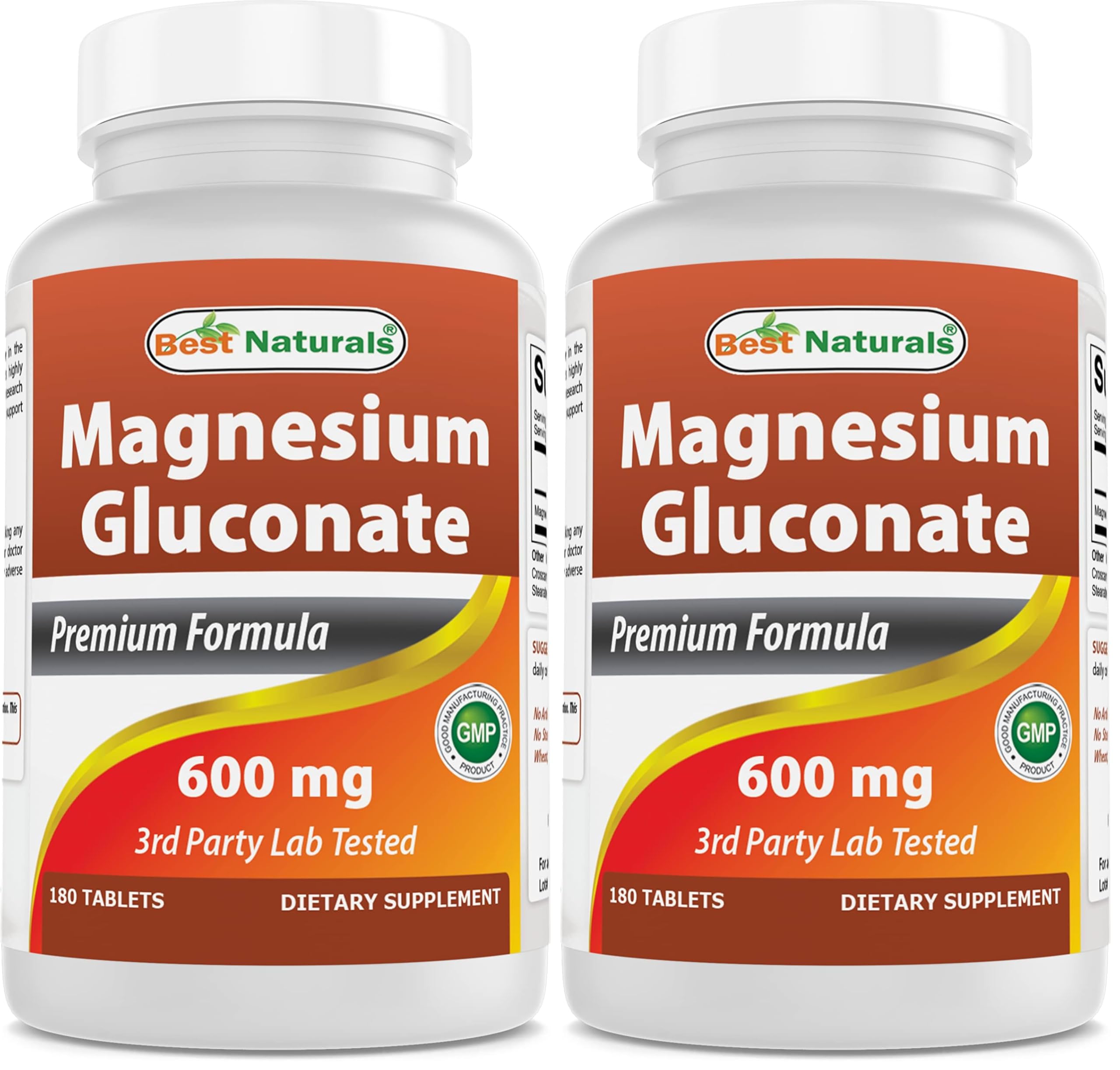 Best Naturals Magnesium Gluconate bottle with 180 tablets, pack of 2