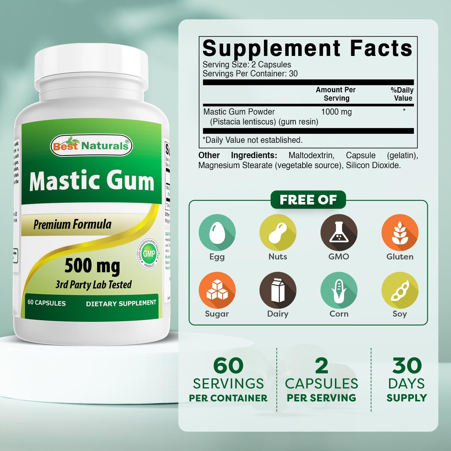Pack of 2 bottles of Best Naturals Mastic Gum 500 mg