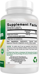 Nutrition facts label for Best Naturals Mastic Gum 500 mg