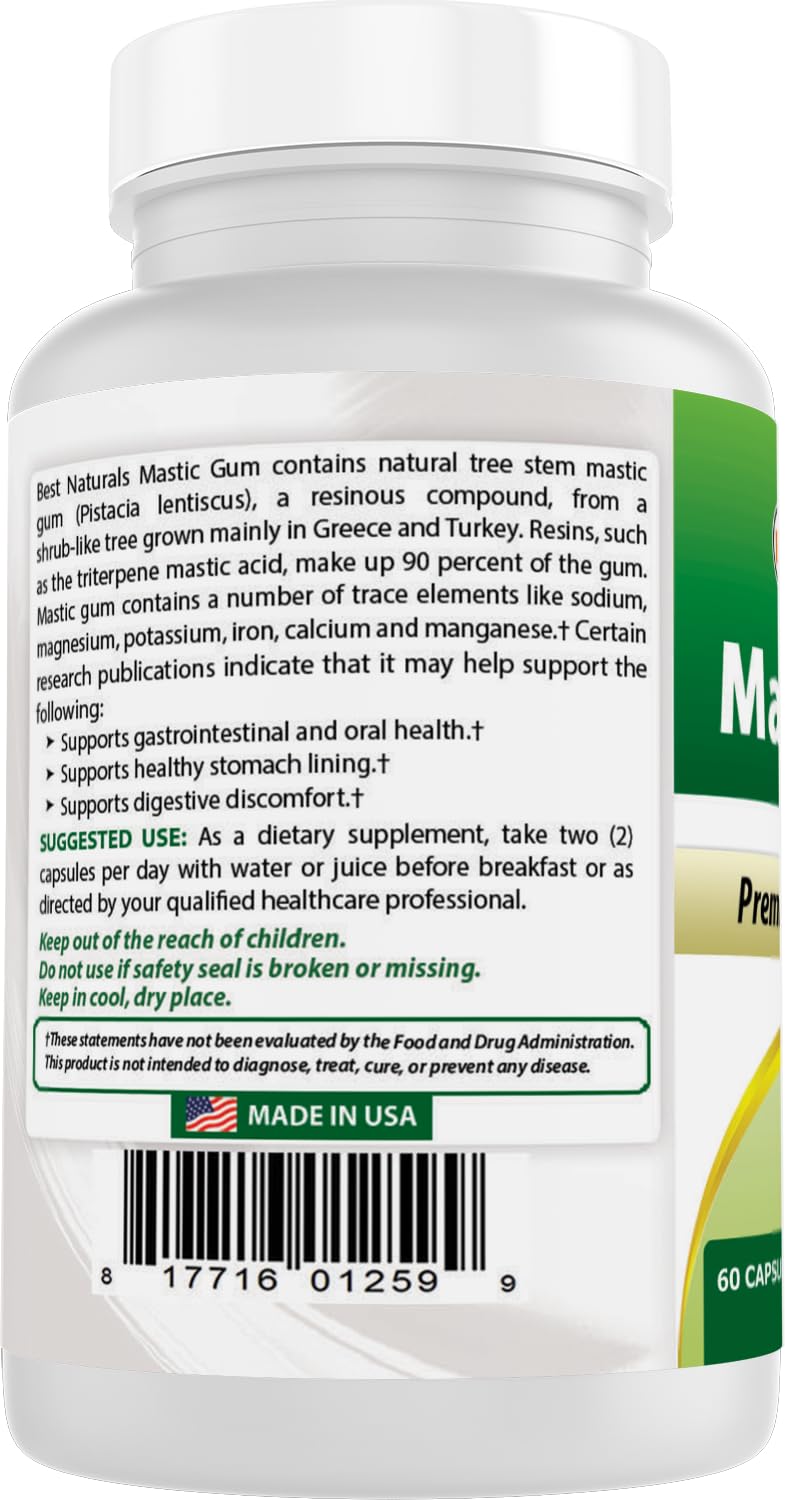 Packaging box and bottle of Best Naturals Mastic Gum