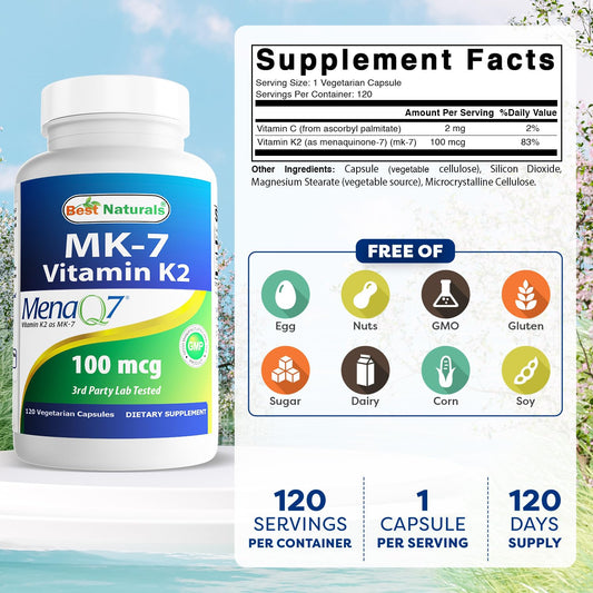 Side view of Best Naturals MK-7 Vitamin K2 bottle