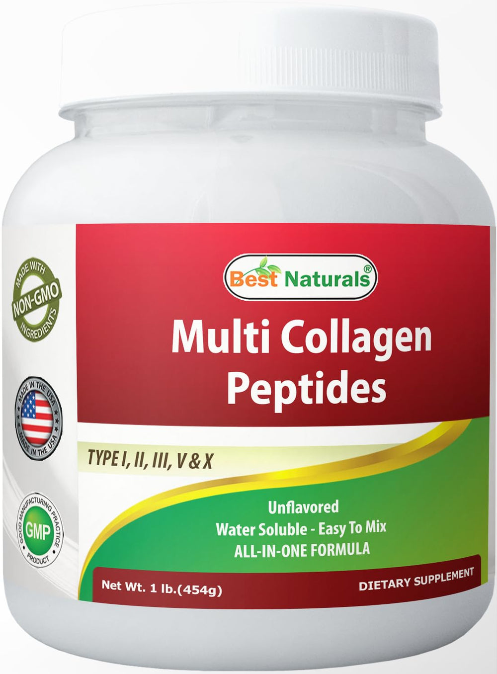Bottle of Best Naturals Multi Collagen Peptides Powder 1 lb