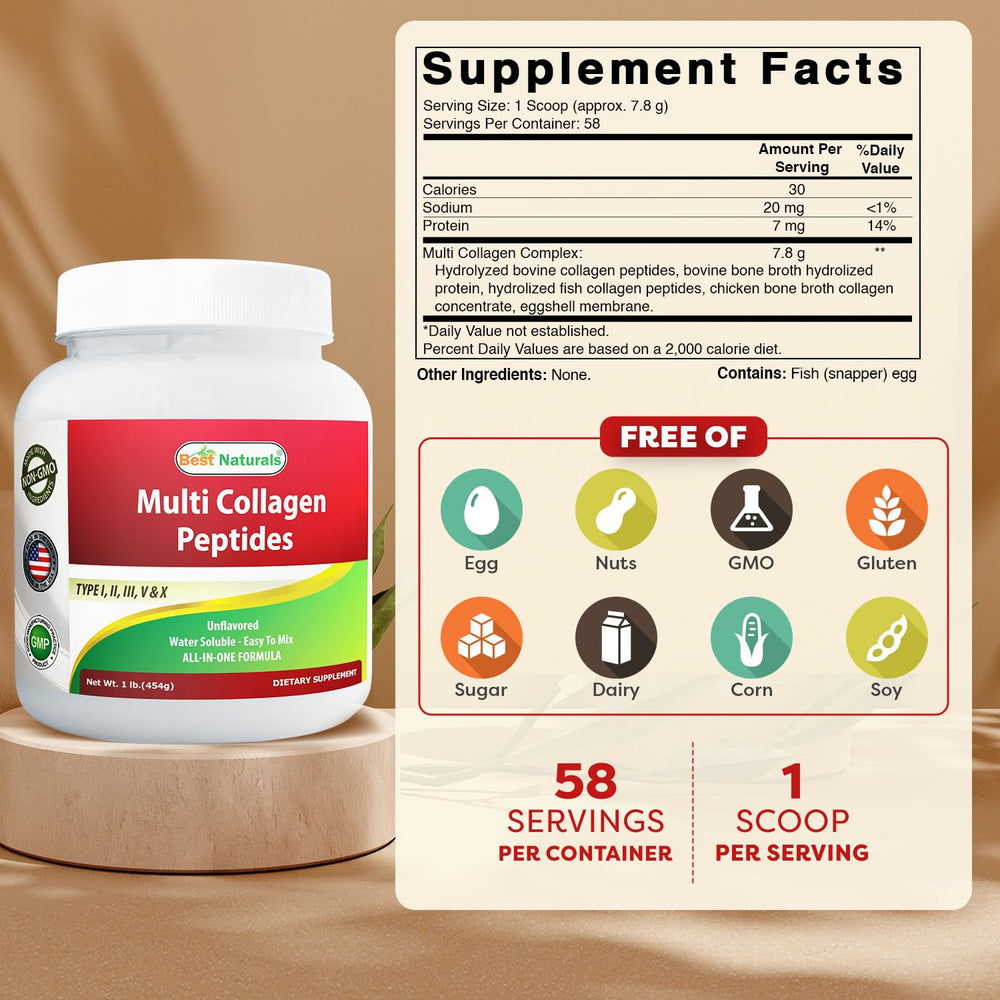 Best Naturals multi collagen peptides powder 1 lb container