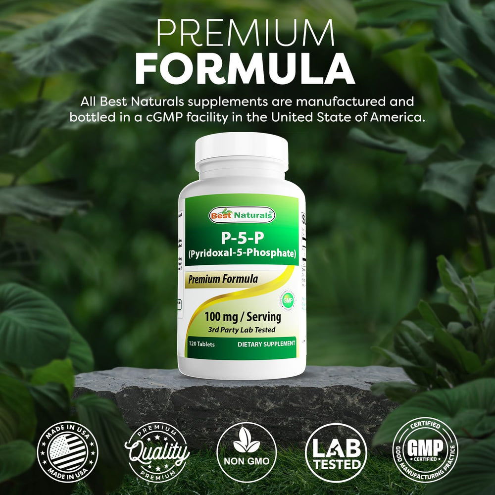 Infographic-style image for Best Naturals P5P Vitamin B6