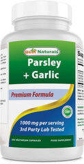 Front label of Best Naturals Parsley & Garlic 1000 mg bottle