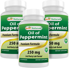 Front view of Best Naturals Peppermint Oil 250 mg 120 Capsules Pack of 3 bottle