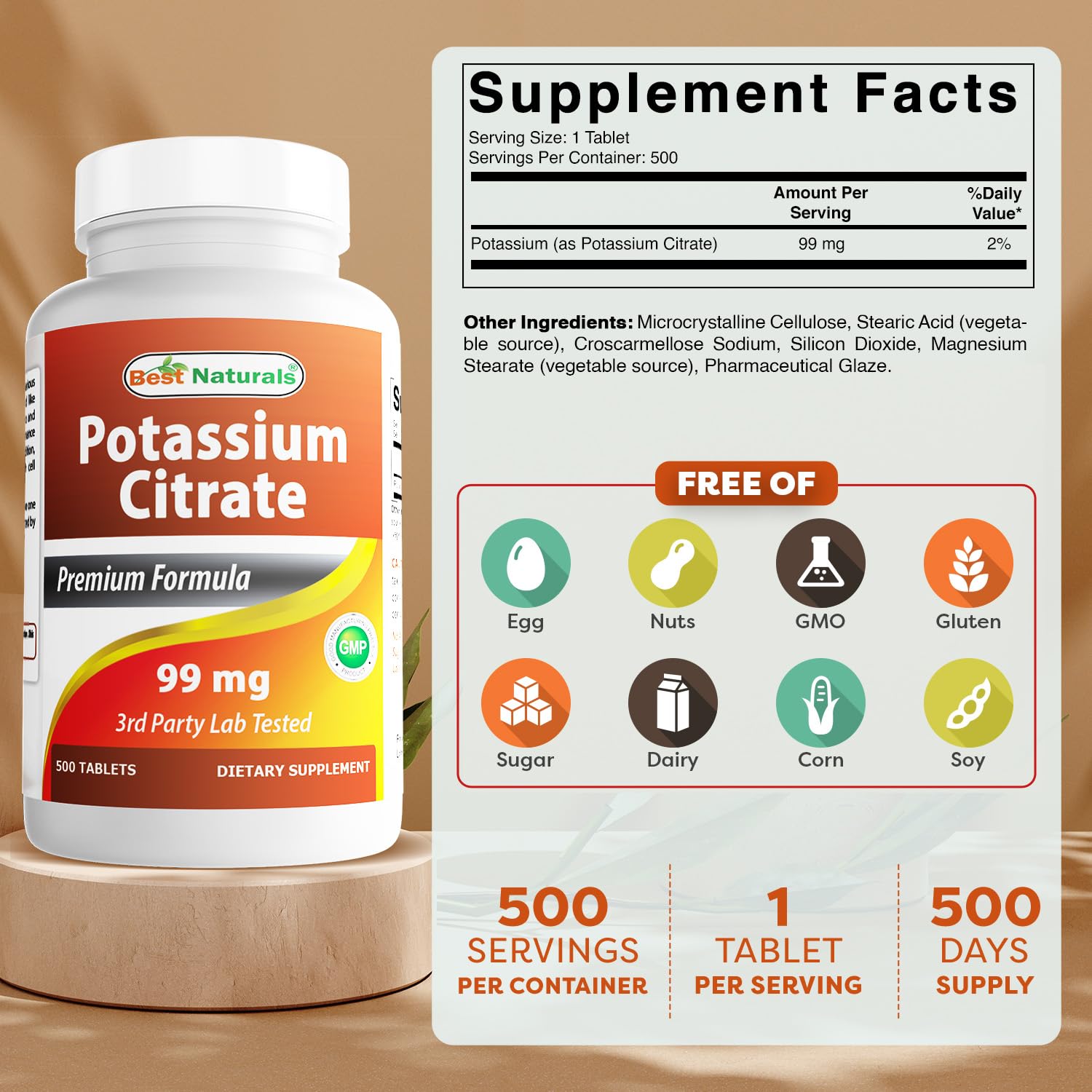Product label showing 99 mg per tablet