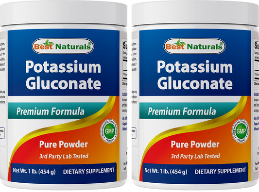 Front view of Best Naturals Potassium Gluconate 1 lb powder bottle