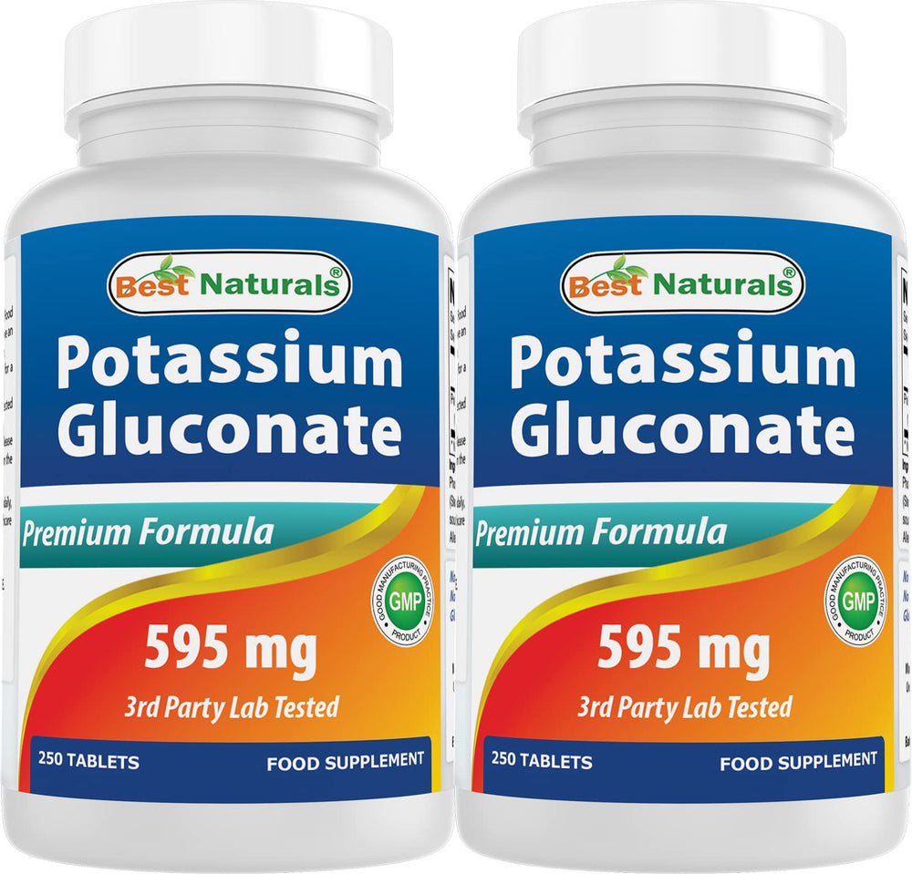 Front view of Best Naturals Potassium Gluconate 595 mg bottle (pack of 2)