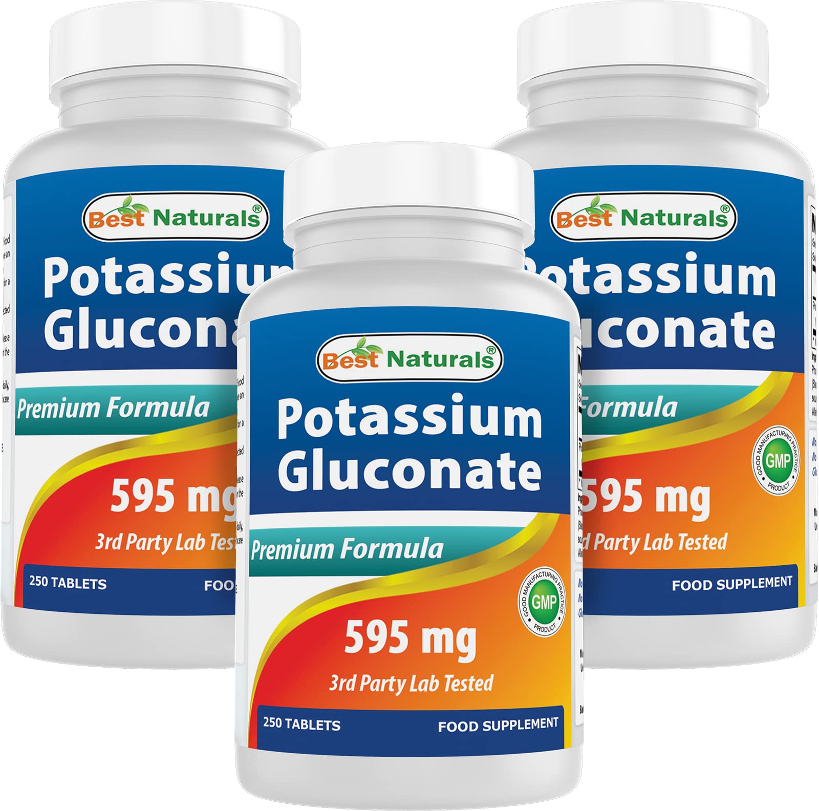 Product image: Best Naturals Potassium Gluconate 595 mg bottle with 250 tablets (pack of 3)