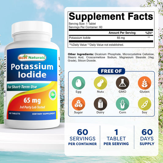 Best Naturals Potassium Iodide 65 mg bottle back label