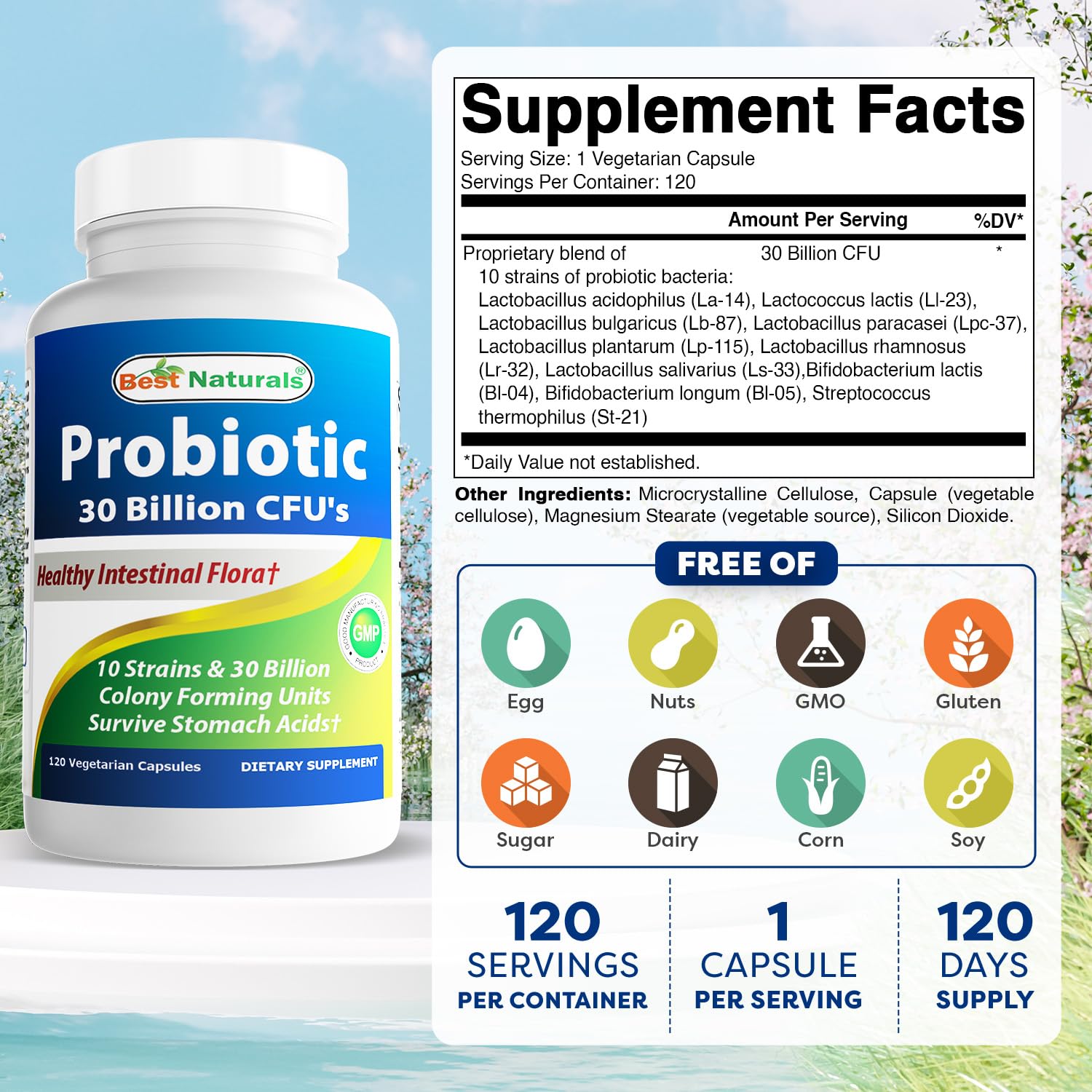 Pack of 3 bottles of Best Naturals Probiotic 10 Strains 30B CFU