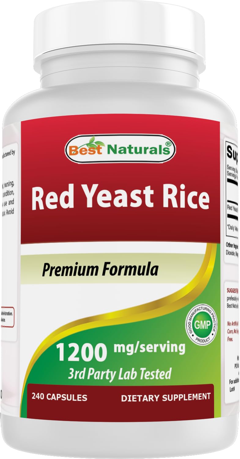 Bottle of Best Naturals Red Yeast Rice 1200mg per serving - 240 capsules