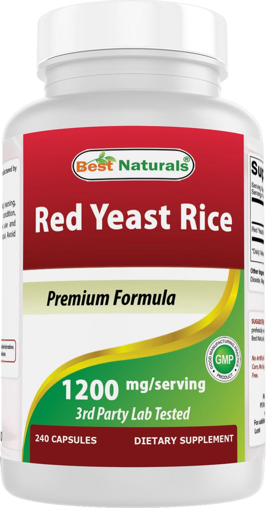 Bottle of Best Naturals Red Yeast Rice 1200mg per serving - 240 capsules
