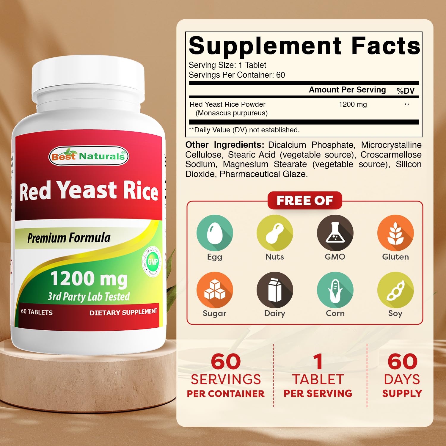 Close-up of Red Yeast Rice 1200 mg tablet sample
