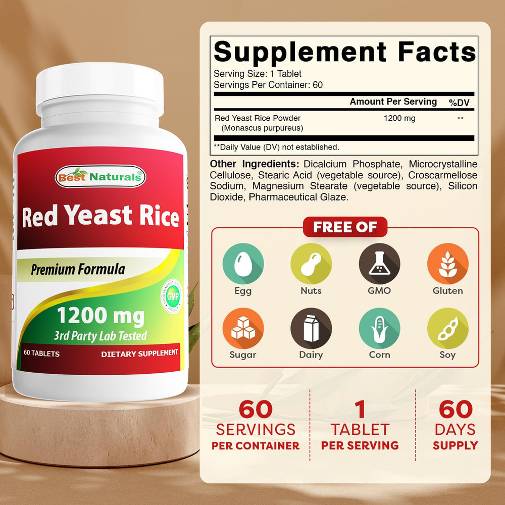 Close-up of Red Yeast Rice 1200 mg tablet sample