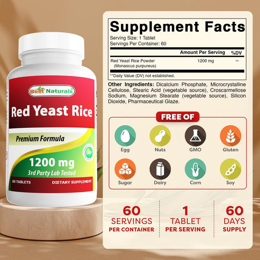 Close-up of Red Yeast Rice 1200 mg tablet sample