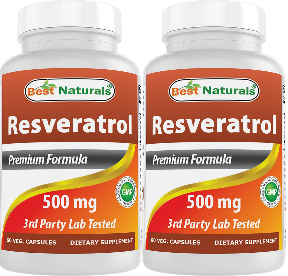 Hero image: two-pack Best Naturals Resveratrol Complex 500 mg (120 capsules total)