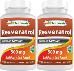 Hero image: two-pack Best Naturals Resveratrol Complex 500 mg (120 capsules total)