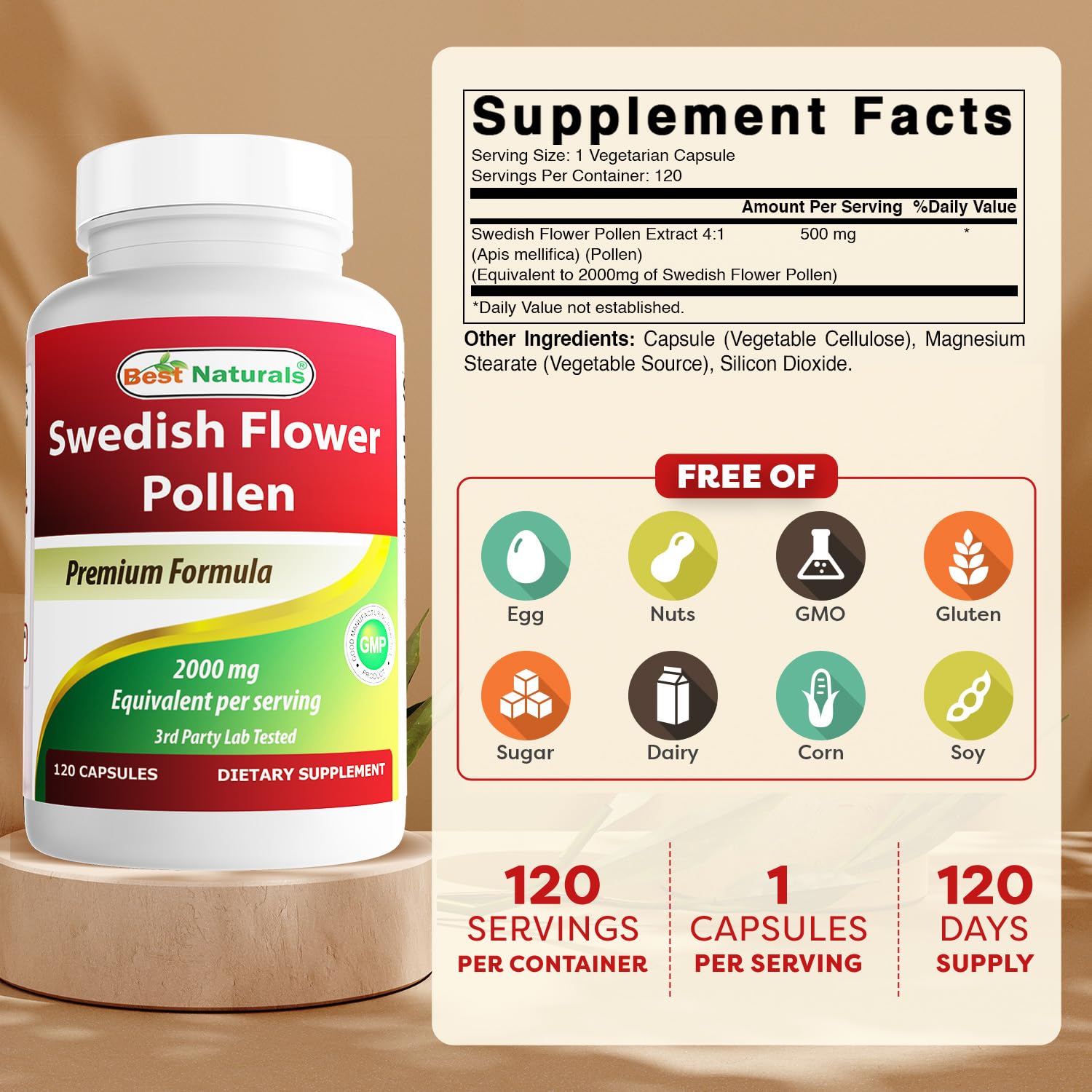 Label shows 500 mg per serving and 120 capsules per bottle