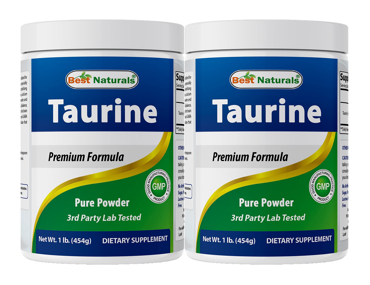 Front view of Best Naturals Taurine Powder 1000mg per serving bottle