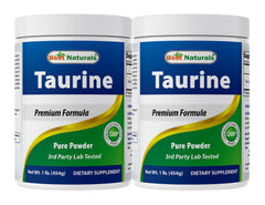 Front view of Best Naturals Taurine Powder 1000mg per serving bottle