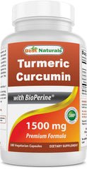 Front of Best Naturals Turmeric Curcumin bottle in veggie capsules