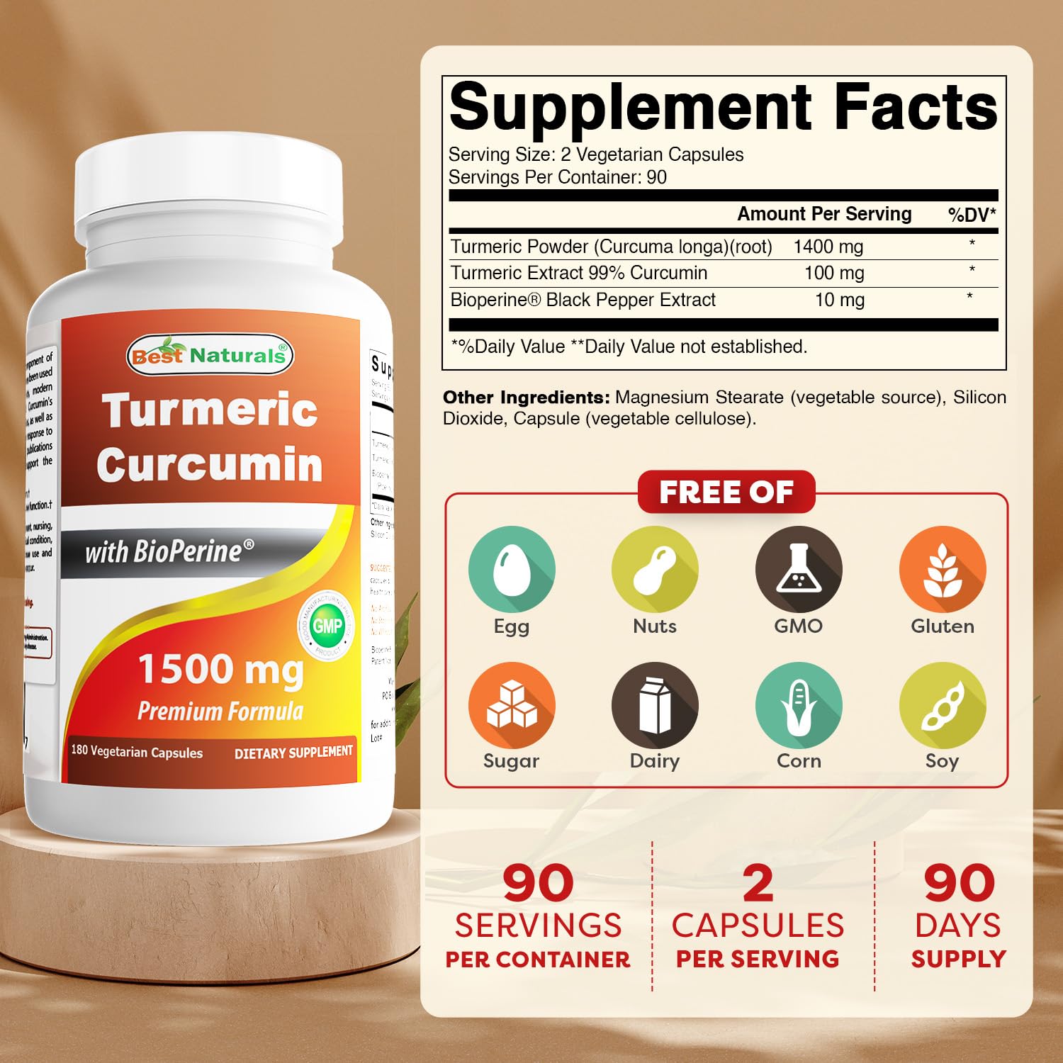 Close-up of turmeric curcumin 1500mg serving with Bioperine