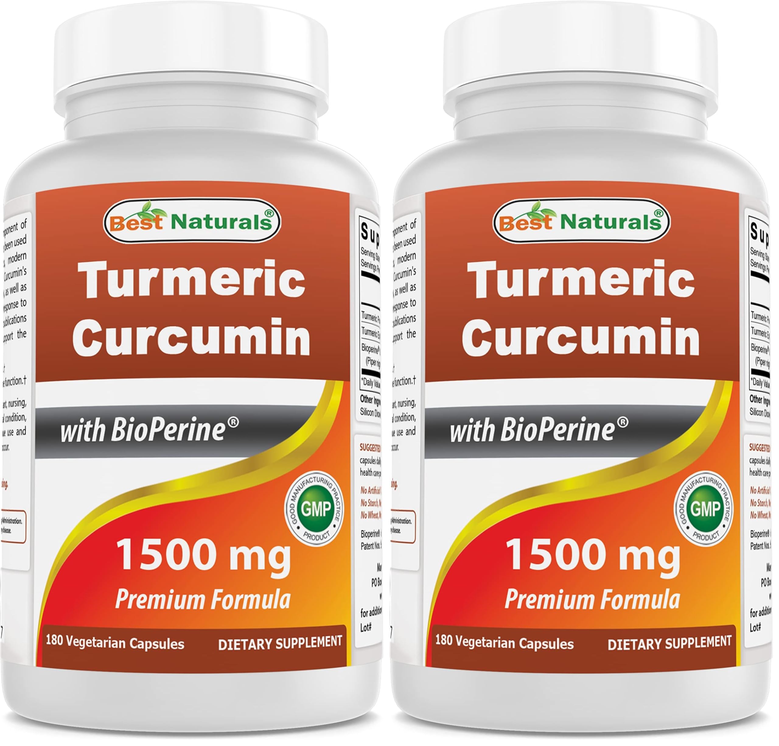 Main product image: Best Naturals Turmeric Curcumin 1500mg with Bioperine, 180 veggie capsules per pack (Pack 2)