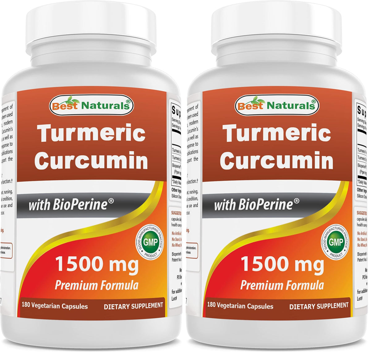 Main product image: Best Naturals Turmeric Curcumin 1500mg with Bioperine, 180 veggie capsules per pack (Pack 2)