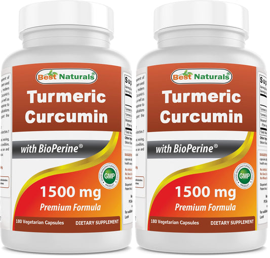 Main product image: Best Naturals Turmeric Curcumin 1500mg with Bioperine, 180 veggie capsules per pack (Pack 2)