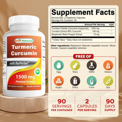 Serving details illustration showing 1500mg turmeric curcumin with Bioperine per serving