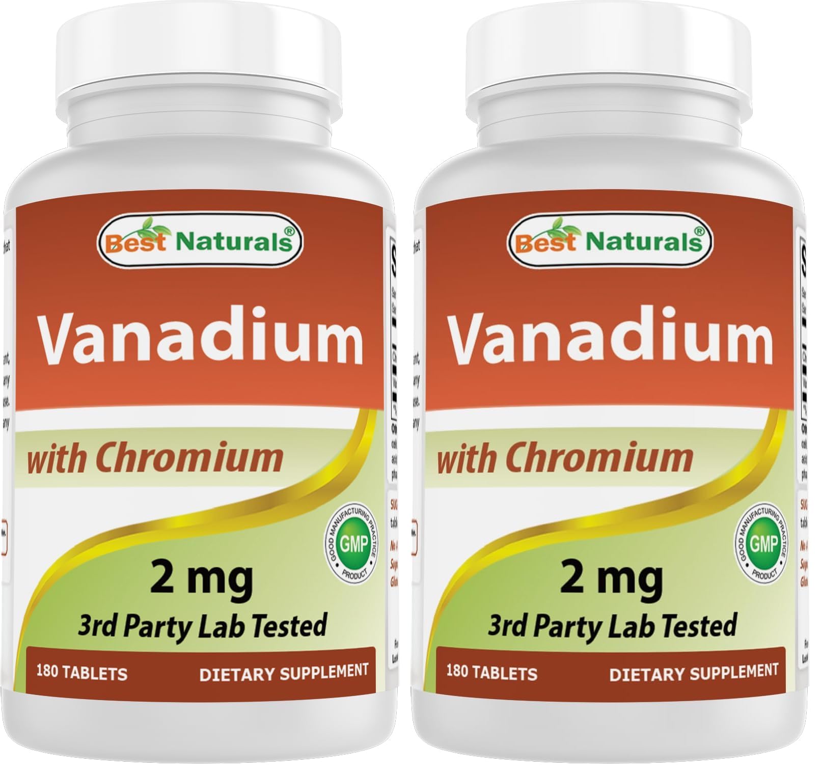 Front view of Best Naturals Vanadium 2 mg with Chromium Polynicotinate 200 mcg bottle – Pack of 2