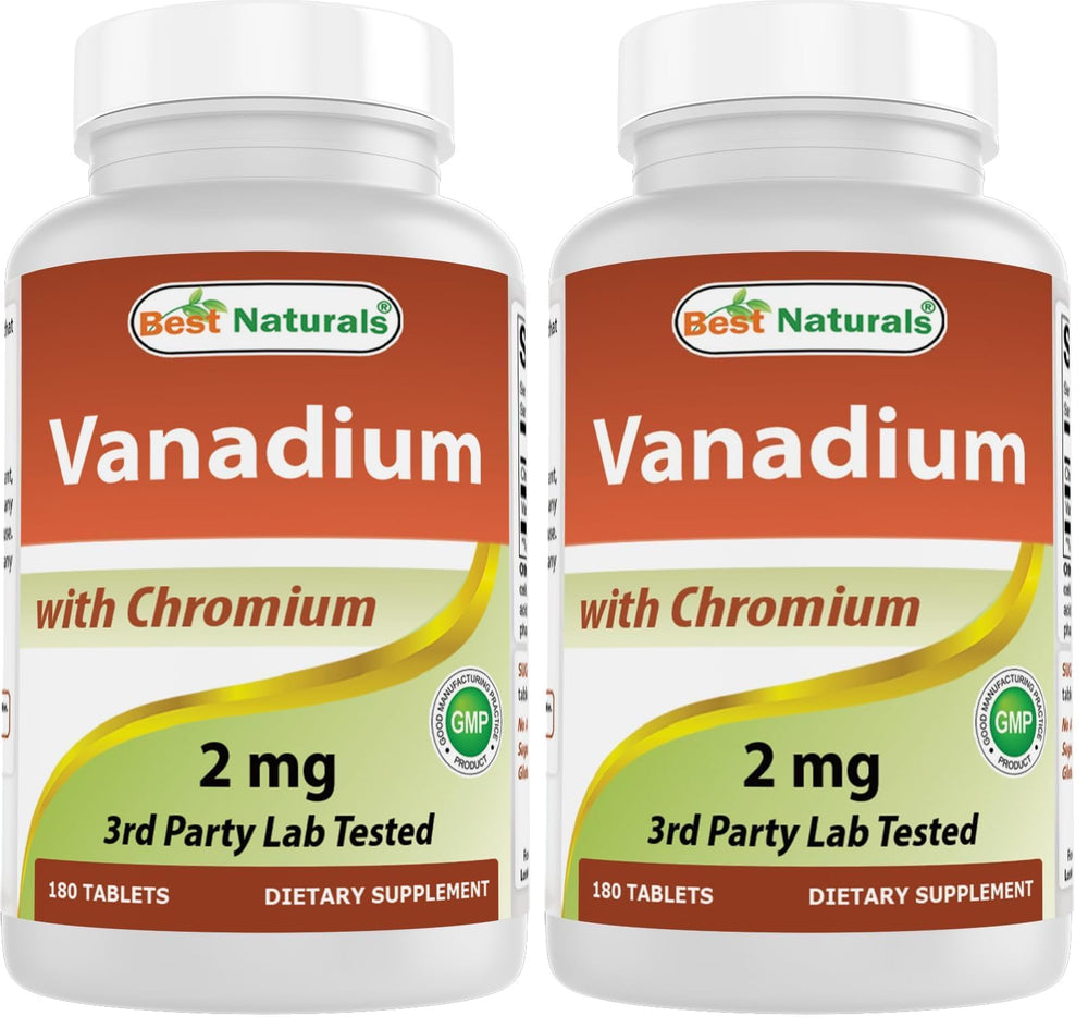 Front view of Best Naturals Vanadium 2 mg with Chromium Polynicotinate 200 mcg bottle – Pack of 2