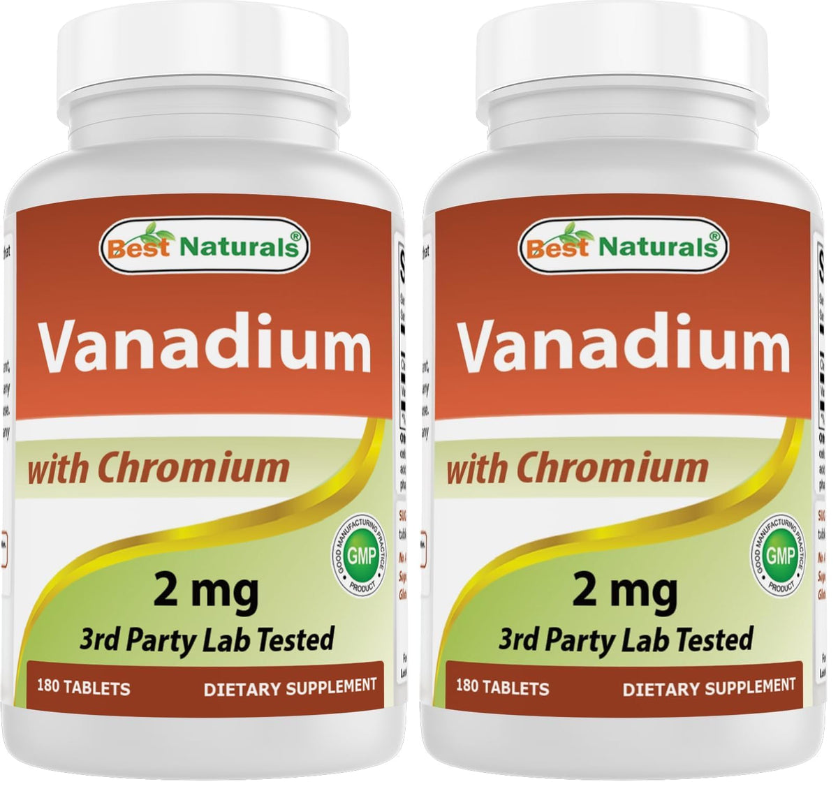Front view of Best Naturals Vanadium 2 mg with Chromium Polynicotinate 200 mcg bottle – Pack of 2