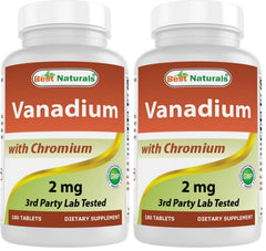 Front view of Best Naturals Vanadium 2 mg with Chromium Polynicotinate 200 mcg bottle – Pack of 2