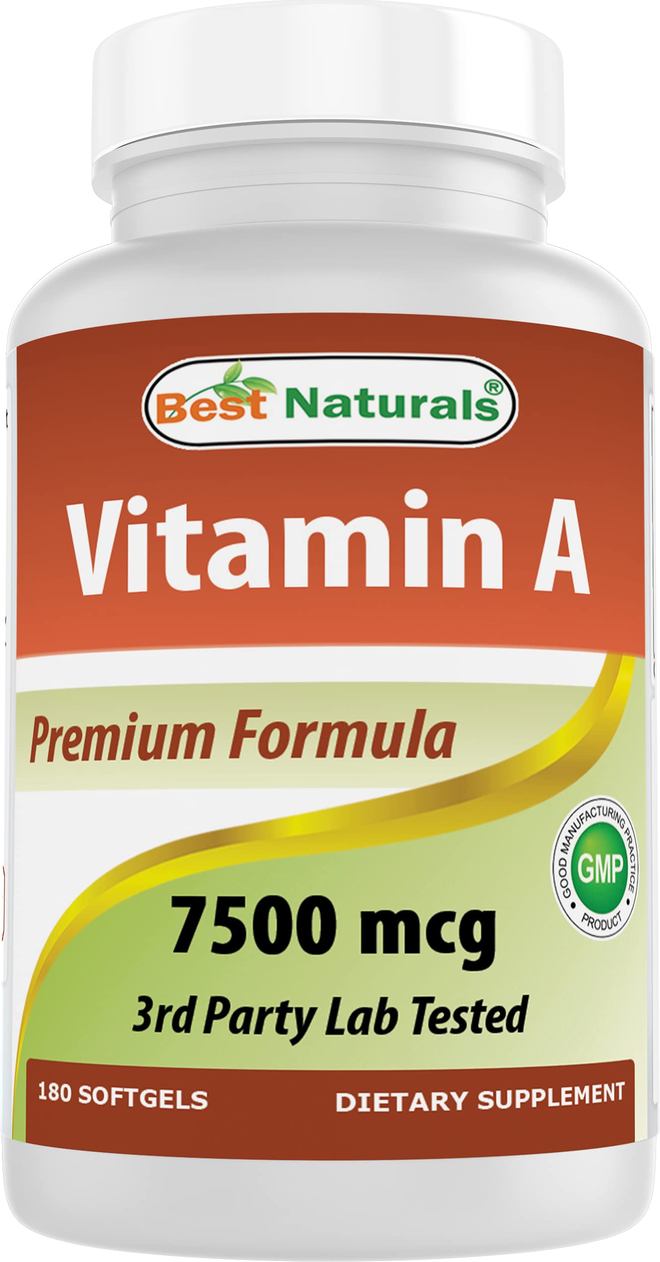 Bottle featuring Best Naturals Vitamin A 25000 IU label