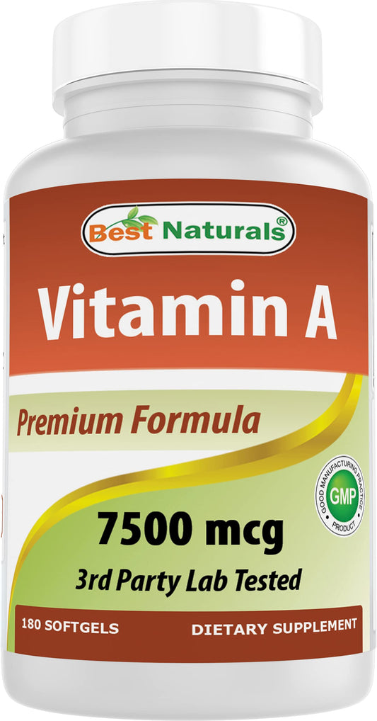 Bottle featuring Best Naturals Vitamin A 25000 IU label
