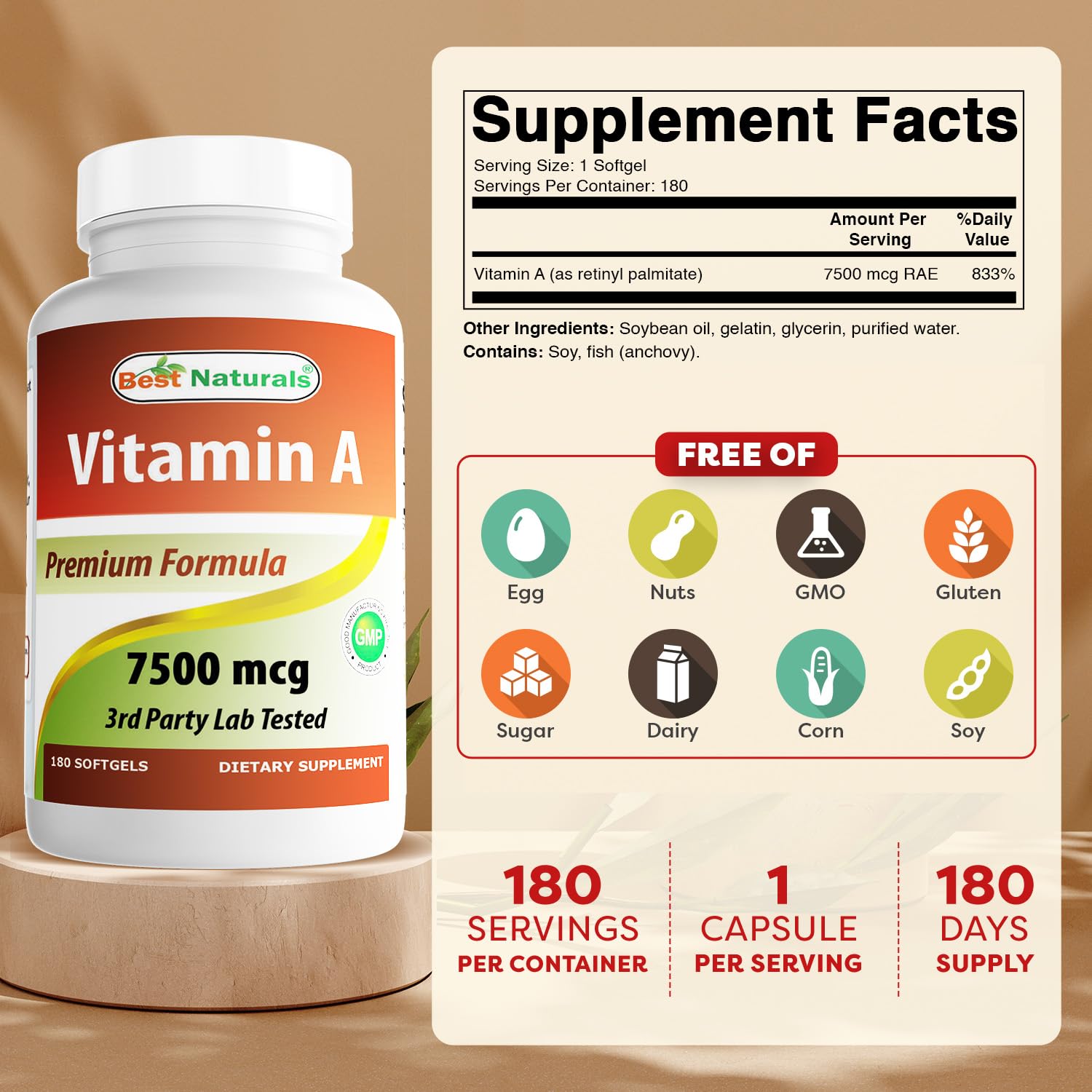Close-up of Vitamin A 25000 IU softgels