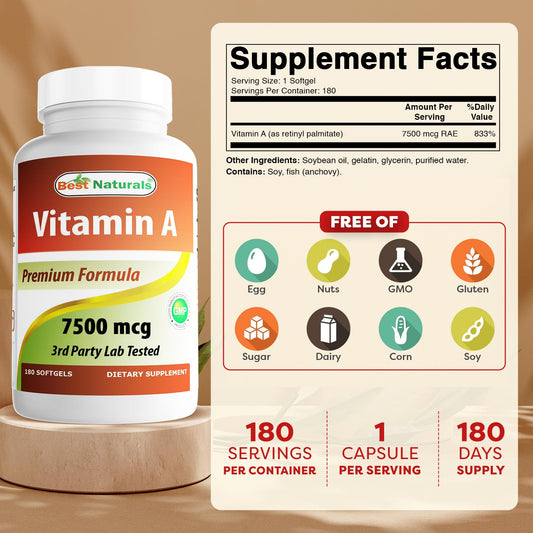 Close-up of Vitamin A 25000 IU softgels