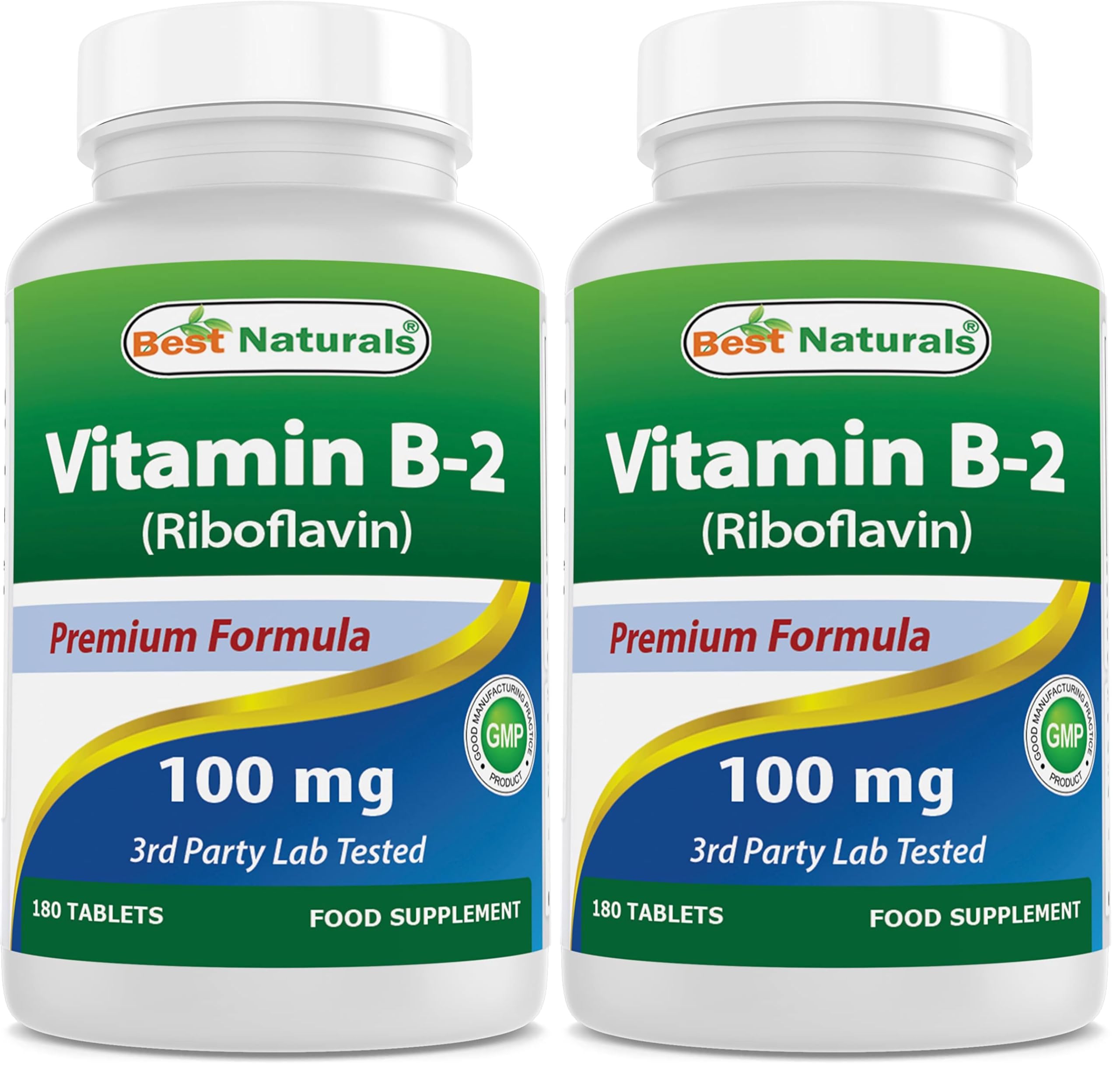 Front view of Best Naturals Vitamin B2 Riboflavin 100 mg bottle with label