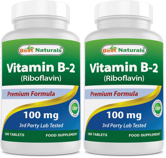 Front view of Best Naturals Vitamin B2 Riboflavin 100 mg bottle with label