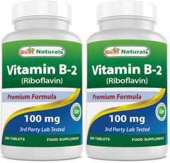 Front view of Best Naturals Vitamin B2 Riboflavin 100 mg bottle with label