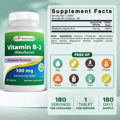 Back label details of Best Naturals Vitamin B2 Riboflavin bottle