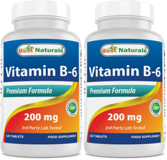 Front view of Best Naturals Vitamin B6 200mg bottle