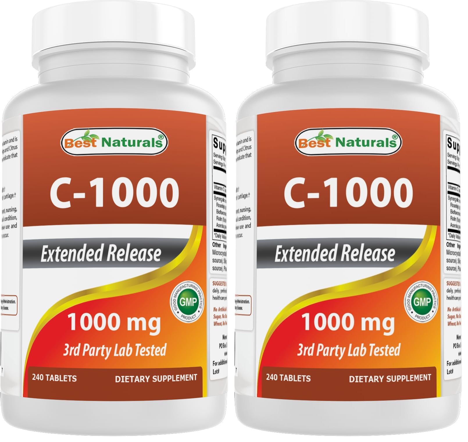 Front bottle view of Best Naturals Vitamin C 1000 mg with Rose Hips Berry (2-pack)