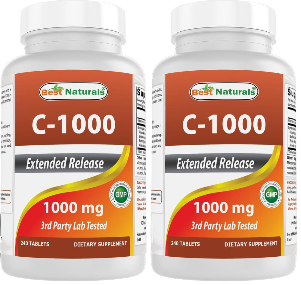 Front bottle view of Best Naturals Vitamin C 1000 mg with Rose Hips Berry (2-pack)