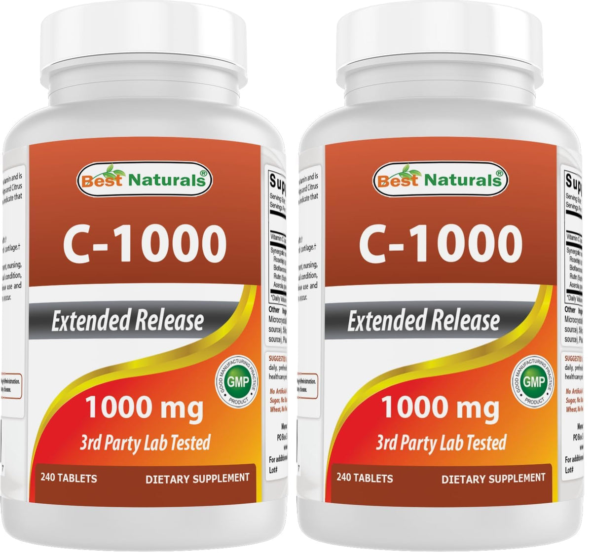 Front bottle view of Best Naturals Vitamin C 1000 mg with Rose Hips Berry (2-pack)